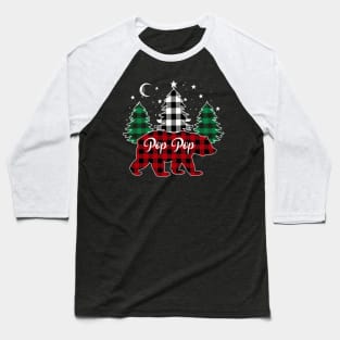 Pop Pop Bear Buffalo Red Plaid Matching Family Christmas Baseball T-Shirt